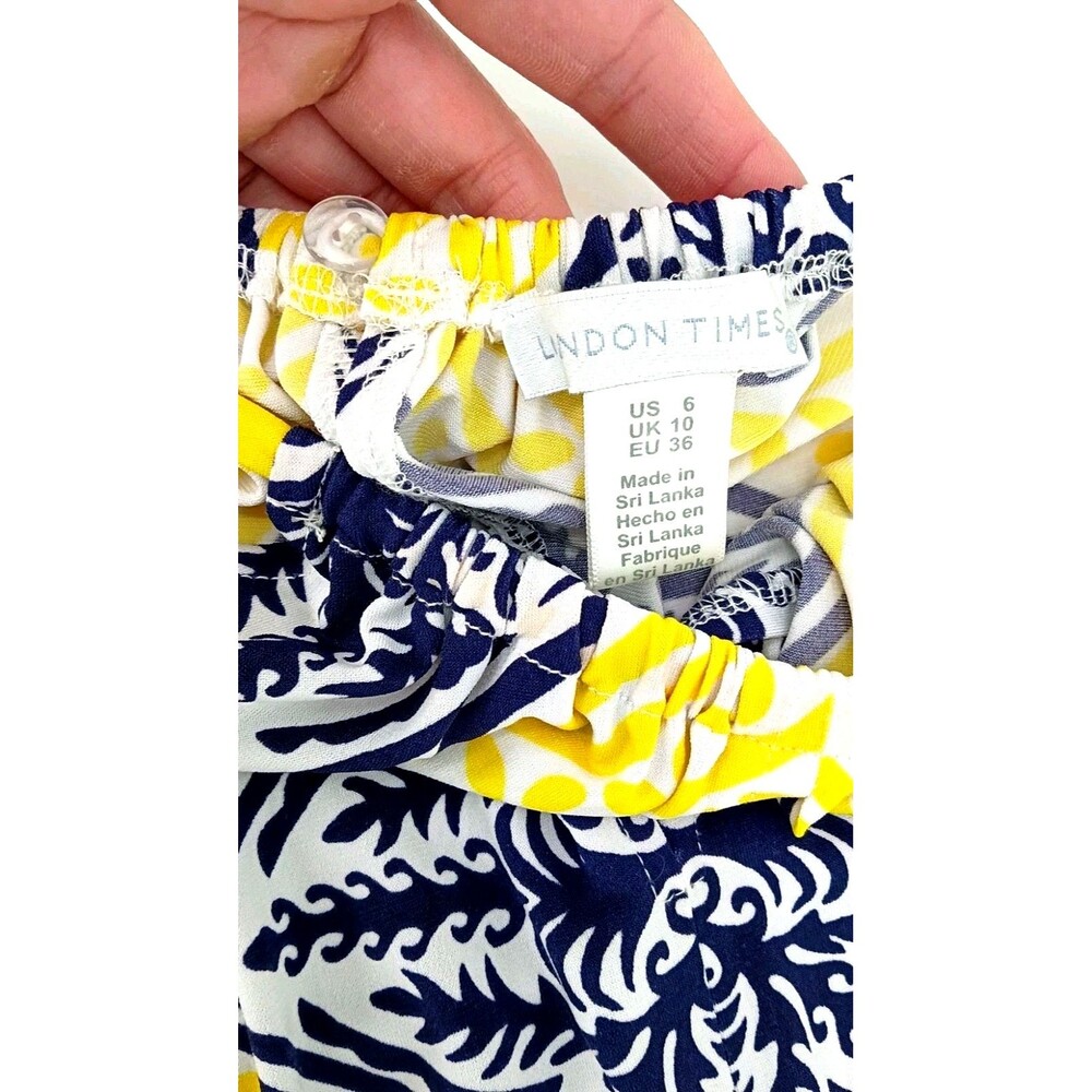 Coastal Mediterranean Halter Sheath Dress Blue Yellow Tile Print Preppy Resort 6 - Picture 2 of 11